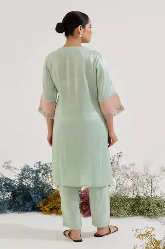 Mint Green embroidered tissue kurta set