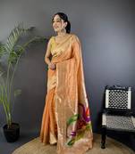 Peach heavy tissue mina butti zari weaving paithani saree