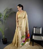 Beige heavy tissue mina butti zari weaving paithani saree