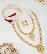 Traditional gold plated  necklace set with earrings for women – temple jewellery with kundan & pearl detailing