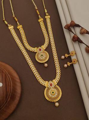 Traditional gold plated  necklace set with earrings for women – temple jewellery with kundan & pearl detailing 2