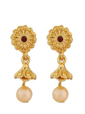Traditional gold plated  necklace set with earrings for women – temple jewellery with kundan & pearl detailing 4