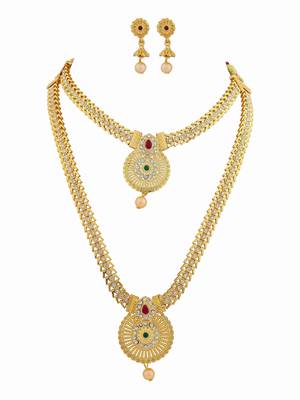 Traditional gold plated  necklace set with earrings for women – temple jewellery with kundan & pearl detailing 5