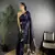 Navy blue lichi blend silk flower zari weaving banarasi saree