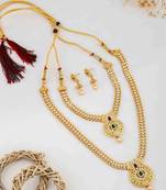 Traditional gold plated  necklace set with earrings for women – temple jewellery with kundan & pearl detailing