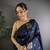 Navy blue lichi blend silk flower zari weaving banarasi saree