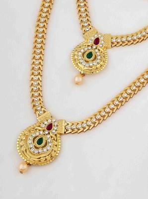 Traditional gold plated  necklace set with earrings for women – temple jewellery with kundan & pearl detailing 3