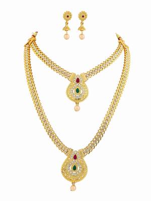Traditional gold plated  necklace set with earrings for women – temple jewellery with kundan & pearl detailing 5