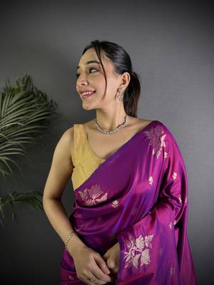 Purple lichi silk blend flower zari weaving banarasi saree 3
