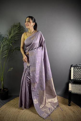 Lavender lichi blend silk flower zari weaving banarasi saree