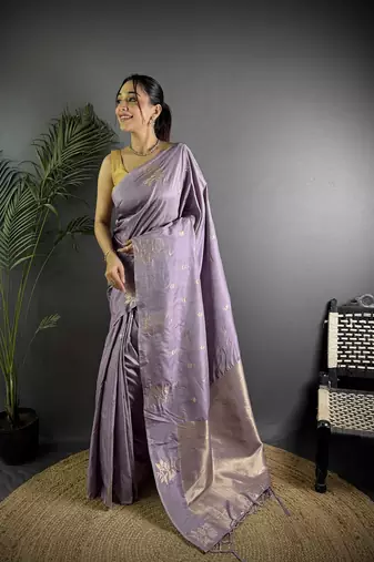 Lavender lichi blend silk flower zari weaving banarasi saree