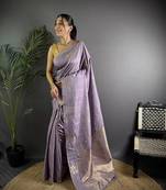 Lavender lichi blend silk flower zari weaving banarasi saree