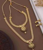 Traditional gold plated peacock design temple jewellery set with earrings for women