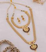 Traditional gold plated peacock design temple jewellery set with earrings for women