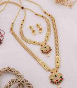 Traditional gold plated peacock design temple jewellery set with earrings for women