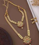 Traditional gold plated peacock design temple jewellery set with earrings for women