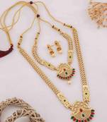 Traditional gold plated peacock design temple jewellery set with earrings for women