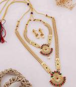 Traditional gold plated peacock design temple jewellery set with earrings for women
