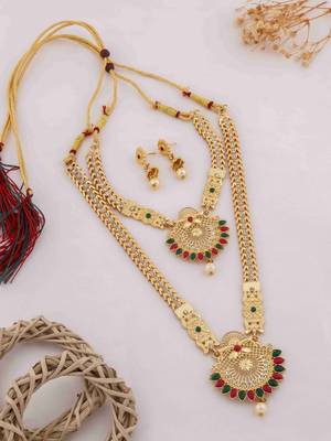 Traditional gold plated peacock design temple jewellery set with earrings for women 1