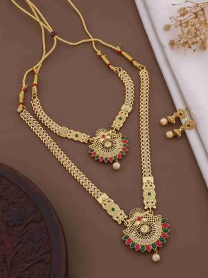 Traditional gold plated peacock design temple jewellery set with earrings for women 2