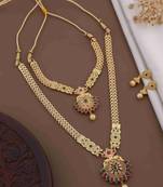 Traditional gold plated peacock design temple jewellery set with earrings for women