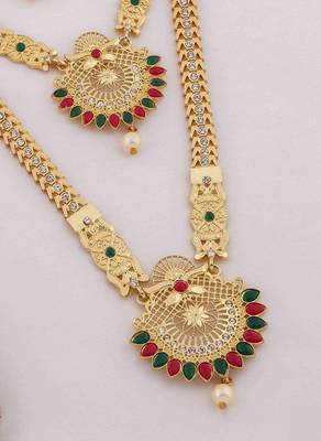 Traditional gold plated peacock design temple jewellery set with earrings for women 4