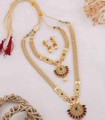 Traditional gold plated peacock design temple jewellery set with earrings for women