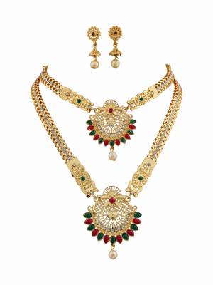 Traditional gold plated peacock design temple jewellery set with earrings for women 5