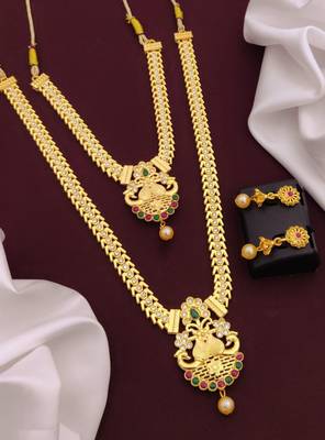 Traditional gold plated peacock design temple jewellery set with earrings for women 3