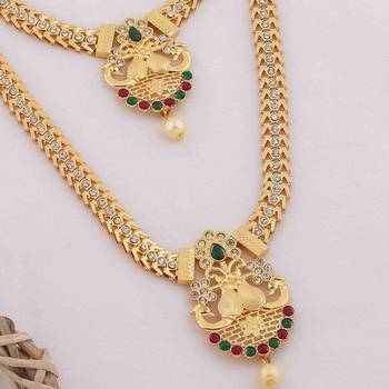 Traditional gold plated peacock design temple jewellery set with earrings for women 4