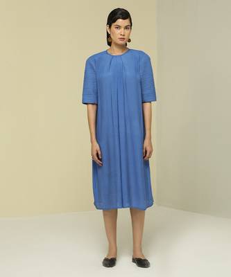 Blue plain linen maxi dress 1