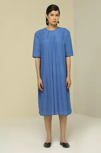 Blue plain linen maxi dress