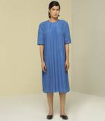 Blue plain linen maxi dress
