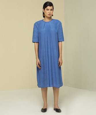 Blue plain linen maxi dress 2