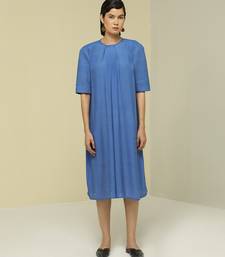 Blue plain linen maxi dress