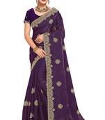 Purple color zari embroidery hot fix siroski work fendy silk party wear saree with blouse