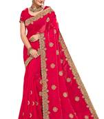 Pink color zari embroidery hot fix siroski work fendy silk party wear saree with blouse