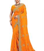 Musturd color zari embroidery hot fix siroski work fendy silk party wear saree with blouse