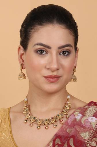 Gold plated rajwadi bela necklace set