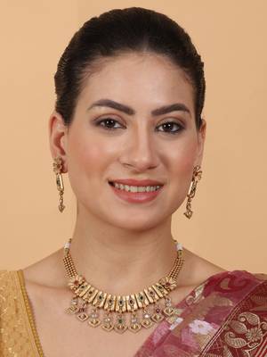 Gold plated diamond rajwadi necklace set 1