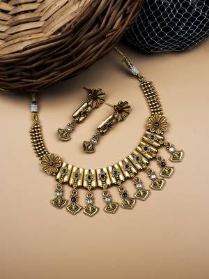 Gold plated diamond rajwadi necklace set 2