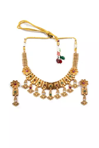 Gold plated diamond rajwadi necklace set