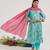 Aqua blue printed jacquard kurta set with dupatta