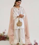 White embroidered chanderi kurta set with dupatta