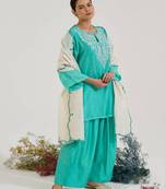 Aqua blue embroidered chanderi kurta set with dupatta