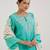 Aqua blue embroidered chanderi kurta set with dupatta