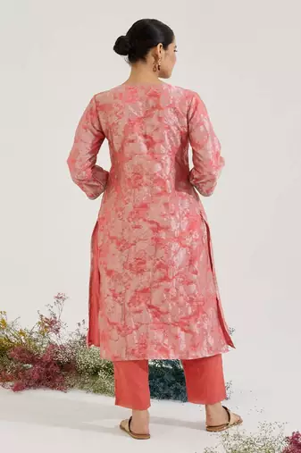 Blush pink printed jacquard kurta set with dupatta