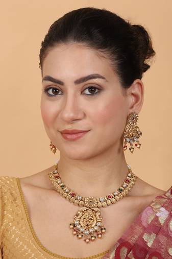 Elegant kempu rajwadi drop style necklace set