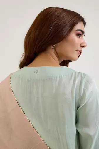 Mint green embroidered tissue kurta set with dupatta
