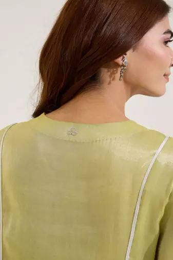 Lime embroidered tissue kurta set with dupatta